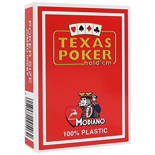 Modiano Texas Pokerkarten Jumbo PVC rot - 52 Karten + 3 Joker - Wasserdicht & Robust - Für Erwachsene ab 72 Jahren von Modiano