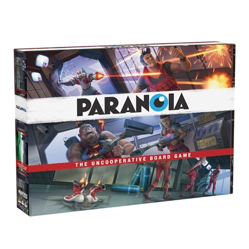 Paranoia: Das unkooperative Brettspiel – Strategischer Verrat & Überleben im Alpha-Komplex, ideal für Spieleabend mit Erwachsenen, ab 14 Jahren, 2–6 Spieler, 120 Minuten Spielzeit, hergestellt von von Modiphius