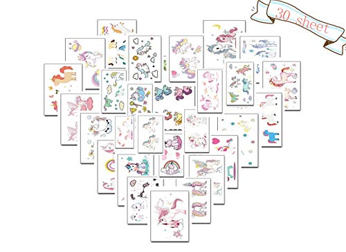 30 St. EinhornTattoo Set Kinder Tattoos temporäre Kindertattoos Aufkleber wasserdicht Stickers für Kinder Party Mitgebsel Partygame Geburtstag Geschenk…… von Modou