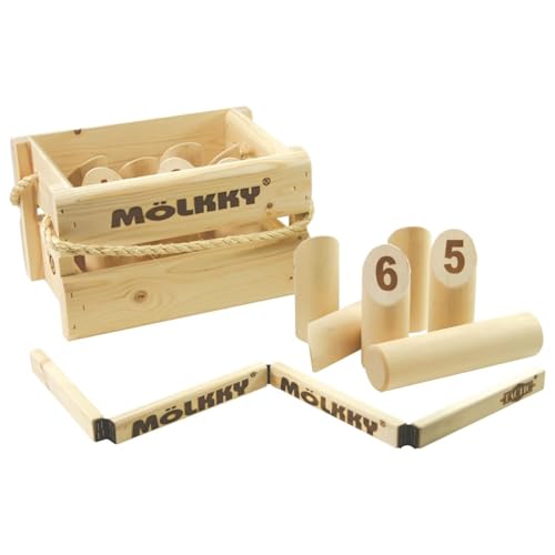 Mölkky Championship Kit - Birkenholz, 12 Skittles, 1 Stock mit Punkteblock, Heittokaari - Wurfspiele für Draußen, Garten, Strand, Freizeit, Party Spiel für Familie, Gruppen - AZ56992 von Mölkky