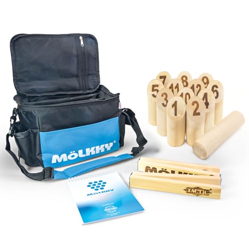 Mölkky Go - leichtes Birkenholz, 12 Skittles, 1 Stock mit Karton - Wurfspiele für Draußen, Garten, Picknick, Strand, Freizeit, Party - Mölkky Spiel für Familie, Gruppen - 56298 von Mölkky