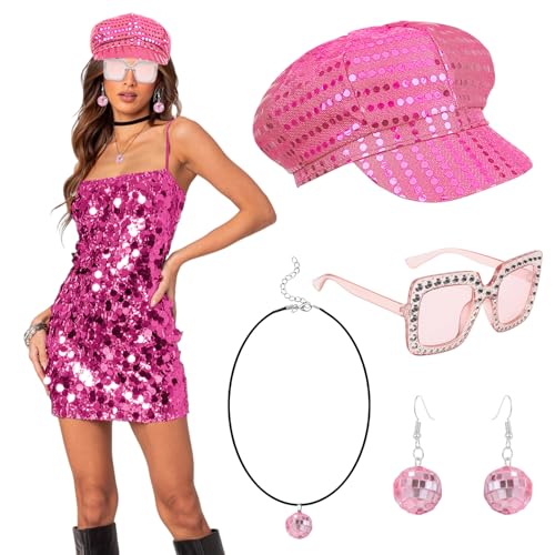 Moerstar 4-teiliges 70er-Jahre Disco-Pailletten-Hut-Set, 70er-Jahre-Zubehör für Damen, Abba-Zubehör mit glänzenden Brillen, Glitzer-Ohrringen, Halskette, Faschingskostüm für Disco-Party, Verkleiden Moerstar 4-teiliges 70er-Jahre Disco-Pailletten-Hut-Set, 70er-Jahre-Zubehör für Damen, Abba-Zubehör mit glänzenden Brillen, Glitzer-Ohrringen, Halskette, Faschingskostüm für Disco-Party, Verkleiden von Moerstar