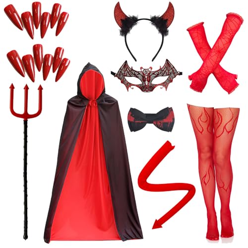 Moerstar Halloween 18 Stück Teufel Kostüm Damen, 155cm Rot Teufel Umhang Damen Set, Luxus Zubehör Set Devil Costume Vampir Umhang für Halloween Karneval Kostüm Party Moerstar Halloween 18 Stück Teufel Kostüm Damen, 155cm Rot Teufel Umhang Damen Set, Luxus Zubehör Set Devil Costume Vampir Umhang für Halloween Karneval Kostüm Party von Moerstar