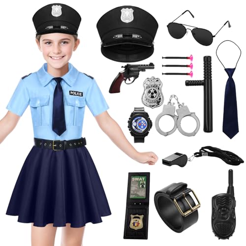 Moerstar Polizistenkostüm für Kinder, Set Polizistin für Mädchen mit Cosplay-Kleid Polizei und Zubehör-Set, Polizei, Cosplay-Kleid, Polizistin für Karneval Halloween (Kinder, M) von Moerstar