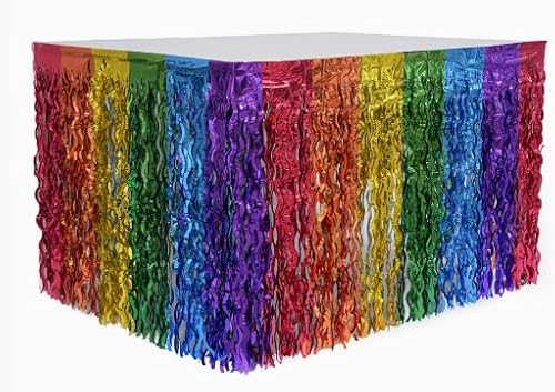 Moerstar Regenbogen-Tischrock, LGBTQ-Geschirr, Regenbogen-Party-Dekorationen, bunte Folienfransen-Lametta-Tischröcke für Pride-Monatsparty, 2 Stück Moerstar Regenbogen-Tischrock, LGBTQ-Geschirr, Regenbogen-Party-Dekorationen, bunte Folienfransen-Lametta-Tischröcke für Pride-Monatsparty, 2 Stück von Moerstar