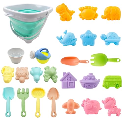Moerstar Sandspielzeug Strandspielzeug Kinder, Strand Sandspielzeug Set mit Sandformen Eimer Sandsieb Sandschaufel Netzbeutel, Sandkasten Spielzeug für Kinder Jungen Mädchen (Stil2) von Moerstar