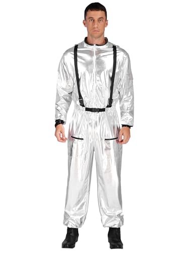 Moggemol Astronauten Kostüm Overall Herren Halloween Kostüm Kosmonauten Verkleidung Erwachsene Weltraum Mission Silber 3XL Moggemol Astronauten Kostüm Overall Herren Halloween Kostüm Kosmonauten Verkleidung Erwachsene Weltraum Mission Silber 3XL von Moggemol
