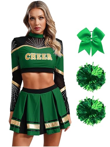 Moggemol Damen Cheerleading Kostüm Cheer Leader Rock Langarm Crop Top Pompons High School Musical Outfit Für Verkleidung Karneval Party Cosplay Fasching Halloween Grün L Moggemol Damen Cheerleading Kostüm Cheer Leader Rock Langarm Crop Top Pompons High School Musical Outfit Für Verkleidung Karneval Party Cosplay Fasching Halloween Grün L von Moggemol