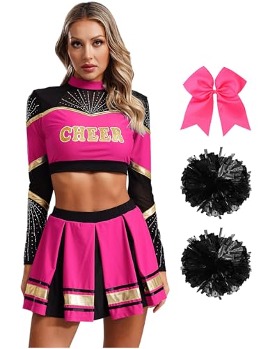 Moggemol Damen Cheerleading Kostüm Cheer Leader Rock Langarm Crop Top Pompons High School Musical Outfit Für Verkleidung Karneval Party Cosplay Fasching Halloween Hot Pink M Moggemol Damen Cheerleading Kostüm Cheer Leader Rock Langarm Crop Top Pompons High School Musical Outfit Für Verkleidung Karneval Party Cosplay Fasching Halloween Hot Pink M von Moggemol