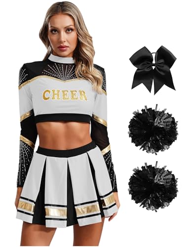 Moggemol Damen Cheerleading Kostüm Cheer Leader Rock Langarm Crop Top Pompons High School Musical Outfit Für Verkleidung Karneval Party Cosplay Fasching Halloween Weiß L Moggemol Damen Cheerleading Kostüm Cheer Leader Rock Langarm Crop Top Pompons High School Musical Outfit Für Verkleidung Karneval Party Cosplay Fasching Halloween Weiß L von Moggemol