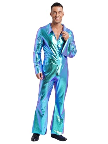 Moggemol Glänzende Discokombination Für Herren Schlaghose Er Jahre Discokostüm Für Erwachsene Bodysuit Jumpsuit Blau XL Moggemol Glänzende Discokombination Für Herren Schlaghose Er Jahre Discokostüm Für Erwachsene Bodysuit Jumpsuit Blau XL von Moggemol