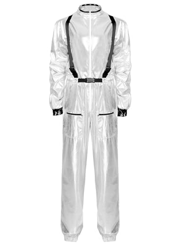 Moggemol Glänzende Metallische Astronauten Kostüm Erwachsene Damen Overall Alien Halloween Cosplay Karneval Sxl Silber XL Moggemol Glänzende Metallische Astronauten Kostüm Erwachsene Damen Overall Alien Halloween Cosplay Karneval Sxl Silber XL von Moggemol