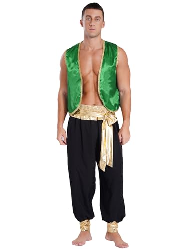 Moggemol Herren Fantasy Myth Prince Kostüm Für Erwachsene Ärmellose Weste Und Hose Bühnenoutfit Für Halloween-mottopartys Cosplay Green&Black XXL Moggemol Herren Fantasy Myth Prince Kostüm Für Erwachsene Ärmellose Weste Und Hose Bühnenoutfit Für Halloween-mottopartys Cosplay Green&Black XXL von Moggemol
