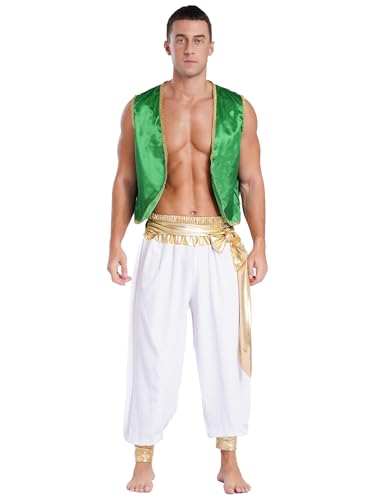 Moggemol Herren Fantasy Myth Prince Kostüm Für Erwachsene Ärmellose Weste Und Hose Bühnenoutfit Für Halloween-mottopartys Cosplay Green&White 3XL Moggemol Herren Fantasy Myth Prince Kostüm Für Erwachsene Ärmellose Weste Und Hose Bühnenoutfit Für Halloween-mottopartys Cosplay Green&White 3XL von Moggemol