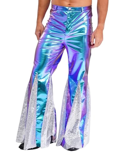 Moggemol Herren Shiny Metallic 70er Disco Hose Hippie Vintage Kostüm Tanz Rave Nachtclub Pailletten Schlaghose Club Party Schlaghose Blau L Moggemol Herren Shiny Metallic 70er Disco Hose Hippie Vintage Kostüm Tanz Rave Nachtclub Pailletten Schlaghose Club Party Schlaghose Blau L von Moggemol