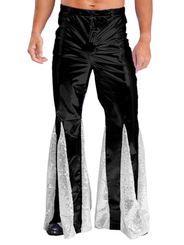 Moggemol Herren Shiny Metallic 70er Disco Hose Hippie Vintage Kostüm Tanz Rave Nachtclub Pailletten Schlaghose Club Party Schlaghose Schwarz XXL Moggemol Herren Shiny Metallic 70er Disco Hose Hippie Vintage Kostüm Tanz Rave Nachtclub Pailletten Schlaghose Club Party Schlaghose Schwarz XXL von Moggemol