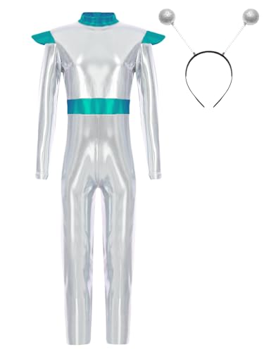 Moggemol Justaucorps Tanz Mädchen Astronautenkostüm Für Kinder Mit Glänzendem Metallischem Alien Stirnband Karneval Halloween Outfit Silber 134-140 Moggemol Justaucorps Tanz Mädchen Astronautenkostüm Für Kinder Mit Glänzendem Metallischem Alien Stirnband Karneval Halloween Outfit Silber 134-140 von Moggemol