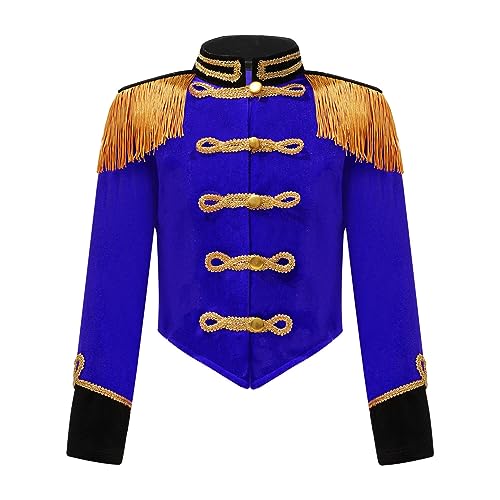 Moggemol Kind Junge Mädchen Jacke Zirkus Lange Ärmel Verkleidung Monsieur Loyal Zirkus Mantel Kostüm Ringmaster Dompteuse Halloween Karneval Weihnachten Blau 146-152 von Moggemol