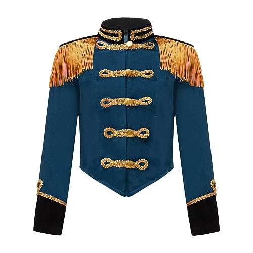 Moggemol Kind Junge Mädchen Jacke Zirkus Lange Ärmel Verkleidung Monsieur Loyal Zirkus Mantel Kostüm Ringmaster Dompteuse Halloween Karneval Weihnachten Pfauenblau 122-128 von Moggemol