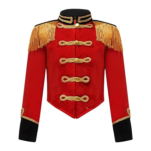 Moggemol Kind Junge Mädchen Jacke Zirkus Lange Ärmel Verkleidung Monsieur Loyal Zirkus Mantel Kostüm Ringmaster Dompteuse Halloween Karneval Weihnachten Rot 170 von Moggemol