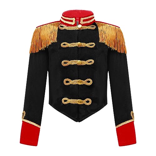 Moggemol Kind Junge Mädchen Jacke Zirkus Lange Ärmel Verkleidung Monsieur Loyal Zirkus Mantel Kostüm Ringmaster Dompteuse Halloween Karneval Weihnachten Schwarz 122-128 von Moggemol