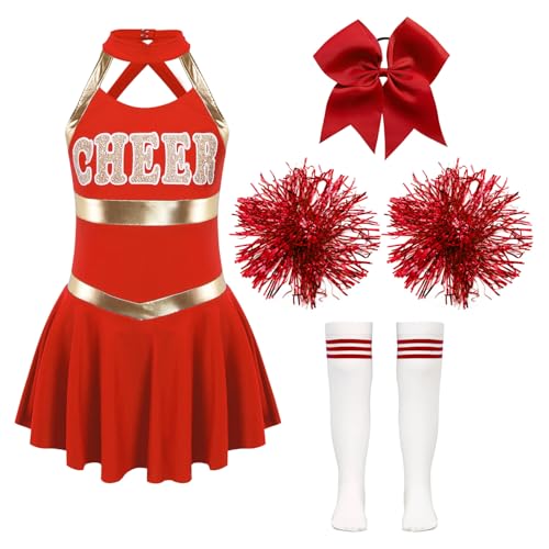 Moggemol Kind Mädchen Pom Pom Girl Kostüm Klassisches Tanzkleid Mädchen Mini Plissérock Tanzsocken Cheerleading Outfit Sportkleidung Jazz Tanz Kostüm Ein Rot 170 Moggemol Kind Mädchen Pom Pom Girl Kostüm Klassisches Tanzkleid Mädchen Mini Plissérock Tanzsocken Cheerleading Outfit Sportkleidung Jazz Tanz Kostüm Ein Rot 170 von Moggemol