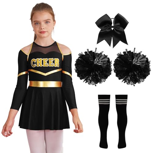 Moggemol Mädchen Cheer Leader Kostüm Halloween Cheerleading Kleid Mit Bommeln Schleife Haarspange Socken Geburtstag Party Geschenke A Black&White 146-152 Moggemol Mädchen Cheer Leader Kostüm Halloween Cheerleading Kleid Mit Bommeln Schleife Haarspange Socken Geburtstag Party Geschenke A Black&White 146-152 von Moggemol