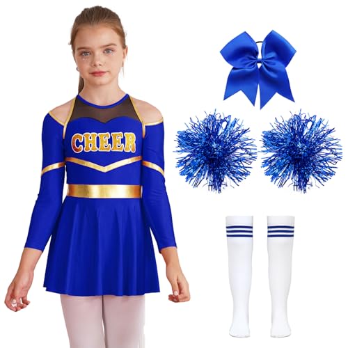 Moggemol Mädchen Cheer Leader Kostüm Halloween Cheerleading Kleid Mit Bommeln Schleife Haarspange Socken Geburtstag Party Geschenke B Blau 110-116 Moggemol Mädchen Cheer Leader Kostüm Halloween Cheerleading Kleid Mit Bommeln Schleife Haarspange Socken Geburtstag Party Geschenke B Blau 110-116 von Moggemol