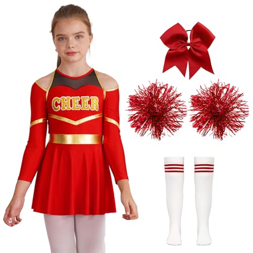 Moggemol Mädchen Cheer Leader Kostüm Halloween Cheerleading Kleid Mit Bommeln Schleife Haarspange Socken Geburtstag Party Geschenke B Rot 134-140 Moggemol Mädchen Cheer Leader Kostüm Halloween Cheerleading Kleid Mit Bommeln Schleife Haarspange Socken Geburtstag Party Geschenke B Rot 134-140 von Moggemol