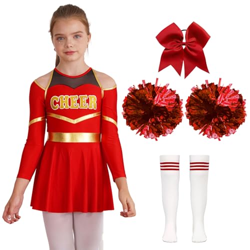 Moggemol Mädchen Cheer Leader Kostüm Halloween Cheerleading Kleid Mit Bommeln Schleife Haarspange Socken Geburtstag Party Geschenke Ein Rot 170 Moggemol Mädchen Cheer Leader Kostüm Halloween Cheerleading Kleid Mit Bommeln Schleife Haarspange Socken Geburtstag Party Geschenke Ein Rot 170 von Moggemol
