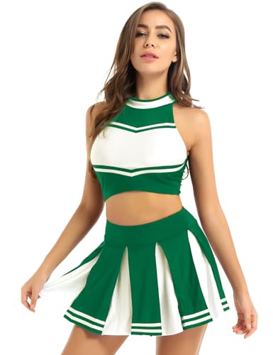 Moggemol Mini Robe Verkleidung Pompon Girl Damen Mini Rock Plissé Kostüm Karneval Träger Top Cheerleader Outfit Uniform Schule Musical Football Volleyball Grün XL Moggemol Mini Robe Verkleidung Pompon Girl Damen Mini Rock Plissé Kostüm Karneval Träger Top Cheerleader Outfit Uniform Schule Musical Football Volleyball Grün XL von Moggemol