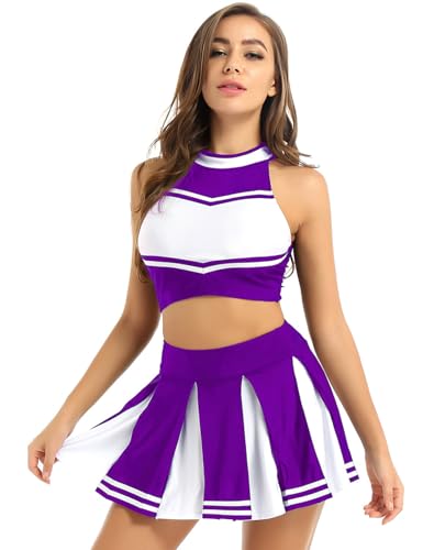 Moggemol Mini Robe Verkleidung Pompon Girl Damen Mini Rock Plissé Kostüm Karneval Träger Top Cheerleader Outfit Uniform Schule Musical Football Volleyball Lila XXL Moggemol Mini Robe Verkleidung Pompon Girl Damen Mini Rock Plissé Kostüm Karneval Träger Top Cheerleader Outfit Uniform Schule Musical Football Volleyball Lila XXL von Moggemol