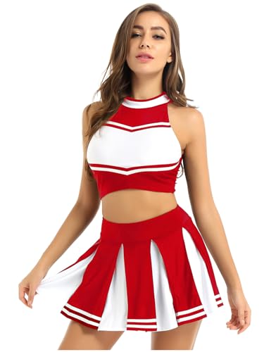 Moggemol Mini Robe Verkleidung Pompon Girl Damen Mini Rock Plissé Kostüm Karneval Träger Top Cheerleader Outfit Uniform Schule Musical Football Volleyball Rot XXL Moggemol Mini Robe Verkleidung Pompon Girl Damen Mini Rock Plissé Kostüm Karneval Träger Top Cheerleader Outfit Uniform Schule Musical Football Volleyball Rot XXL von Moggemol