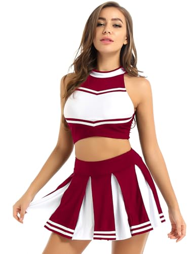 Moggemol Mini Robe Verkleidung Pompon Girl Damen Mini Rock Plissé Kostüm Karneval Träger Top Cheerleader Outfit Uniform Schule Musical Football Volleyball Weinrot S Moggemol Mini Robe Verkleidung Pompon Girl Damen Mini Rock Plissé Kostüm Karneval Träger Top Cheerleader Outfit Uniform Schule Musical Football Volleyball Weinrot S von Moggemol
