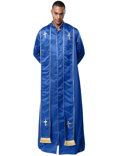 Moggemol Priester Kostüm Herren Robe mit Stola Stehkragen Langarm Frontreißverschluss Gold Kreuz Soutane Waden für katholischen Priester Halloween Cosplay von Moggemol