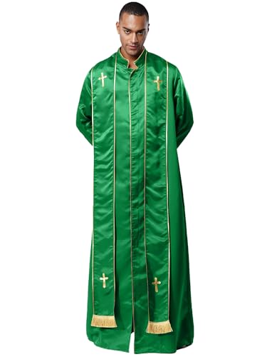 Moggemol Priester Kostüm Herren Robe mit Stola Stehkragen Langarm Frontreißverschluss Gold Kreuz Soutane Waden für katholischen Priester Halloween Cosplay von Moggemol