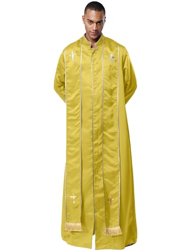 Moggemol Priester Kostüm Herren Robe mit Stola Stehkragen Langarm Frontreißverschluss Gold Kreuz Soutane Waden für katholischen Priester Halloween Cosplay von Moggemol