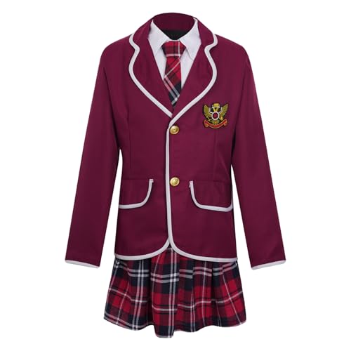 Moggemol Schuluniform Mädchen Kinder Cosplay Verkleidung Schülerin Mantel Karo Rock Plissiert Mit Krawatte Set Schulkostüm 414 Jahre Burgund 128-140 Moggemol Schuluniform Mädchen Kinder Cosplay Verkleidung Schülerin Mantel Karo Rock Plissiert Mit Krawatte Set Schulkostüm 414 Jahre Burgund 128-140 von Moggemol