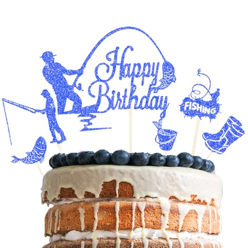 Moguri 6 Stücke Angler Cake Topper, Happy Birthday Tortendeko Fische Angeln Deko Geburtstag, Angler Tortenaufleger für Kuchen DIY Deko für Jungen Mann Geburtstagsparty,Blau Moguri 6 Stücke Angler Cake Topper, Happy Birthday Tortendeko Fische Angeln Deko Geburtstag, Angler Tortenaufleger für Kuchen DIY Deko für Jungen Mann Geburtstagsparty,Blau von Moguri