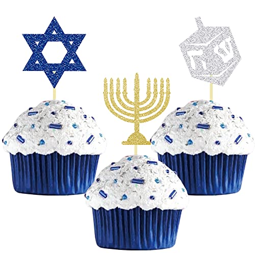 24 Stück Glitzer Chanukka Cupcake Toppers, Hanukkah Kuchendeko, Leuchter Hexagramm Cupcake Toppers für Chanukka Party Deko, Jüdisches, Judentum Party Deko 24 Stück Glitzer Chanukka Cupcake Toppers, Hanukkah Kuchendeko, Leuchter Hexagramm Cupcake Toppers für Chanukka Party Deko, Jüdisches, Judentum Party Deko von Moitkptt