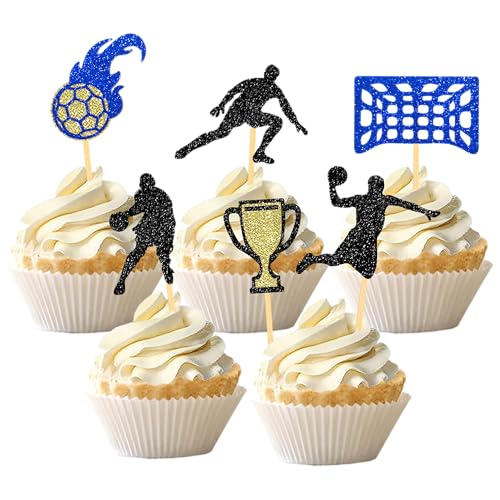 24 Stück Glitzer Handball Cupcake Topper, Tortendeko Handball für Handball Geburtstag Deko, Handball Fan Party, Kinder Party Dekoration, Handball Geschenke Junge (Männlich) von Moitkptt