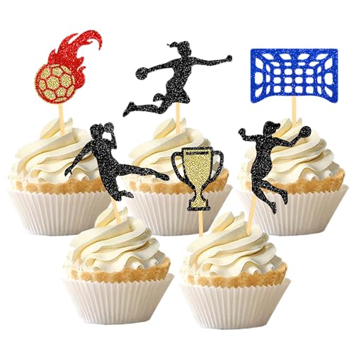 24 Stück Glitzer Handball Cupcake Topper, Tortendeko Handball für Handball Geburtstag Deko, Handball Fan Party, Kinder Party Dekoration, Handball Geschenke Mädchen (Weiblich) von Moitkptt