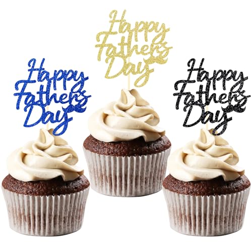 24 Stück Glitzer Happy Father's Day Cupcake Toppers, Vatertag Tortendeko, Father's day Geburtstag Deko für Vatertag Father's Day Geburtstag Party (Happy Father's Day) von Moitkptt
