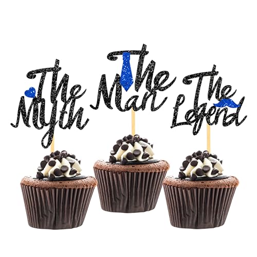 24 Stück Glitzer Vatertag Deko Cupcake Toppers, Vatertag Tortendeko, Father's day Geburtstag Deko für Vatertag Father's Day Geburtstag Party (The Man Schwarz) von Moitkptt