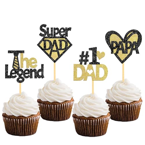 24 Stück Glitzer Vatertag Deko PAPA Cupcake Toppers, Vatertag Tortendeko, Father's day Geburtstag Deko für Vatertag Father's Day Geburtstag Party (PAPA Schwarz) von Moitkptt