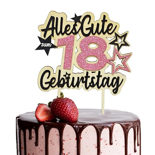 Glitzer 18. Geburtstag Cake Topper, Kuchendeko Alles Gute zum Geburtstag 18 Cupcake Topper, Torten Holzdeko 18 für 18 Geburtstag Deko Geburtstagsfeier Mädchen Junge (18, Rose Gold) von Moitkptt