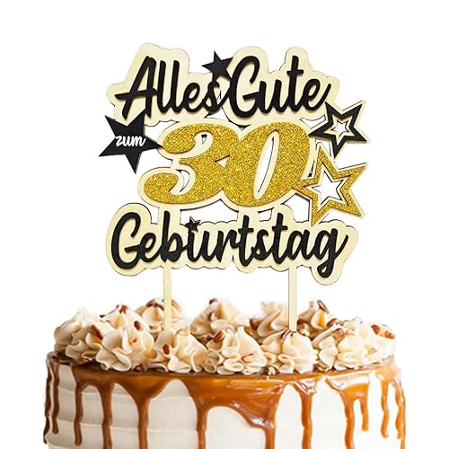 Glitzer 30. Geburtstag Cake Topper, Kuchendeko Alles Gute zum Geburtstag 30 Cupcake Topper, Torten Holzdeko 30 für 30 Geburtstag Deko Geburtstagsfeier Frauen Männer (30, Gold) von Moitkptt
