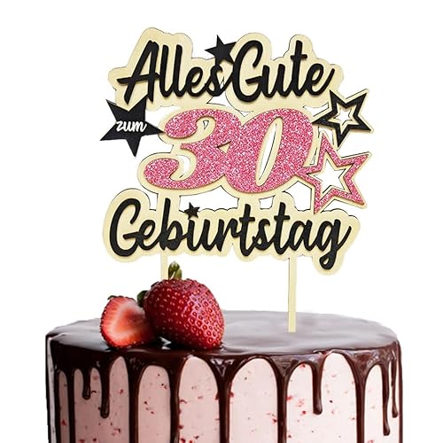 Glitzer 30. Geburtstag Cake Topper, Kuchendeko Alles Gute zum Geburtstag 30 Cupcake Topper, Torten Holzdeko 30 für 30 Geburtstag Deko Geburtstagsfeier Frauen Männer (30, Rose Gold) von Moitkptt