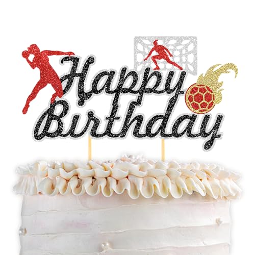 Glitzer Handball Cake Topper, Tortendeko Handball für Handball Geburtstag Deko, Handball Fan Party, Kinder Party Dekoration, Handball Geschenke Mädchen (Rot Weiblich) von Moitkptt