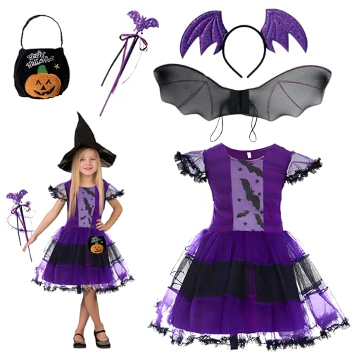 Fledermaus Kostüm Kinder, Halloween Kostüm Kinder Hexen Kostüm Mädchen Halloween Fledermaus Kostüm für Kinder Tutu Kleid mit Fledermaus Flügel, Handtasche und Zauberstab für Karnevals Cosplay Fledermaus Kostüm Kinder, Halloween Kostüm Kinder Hexen Kostüm Mädchen Halloween Fledermaus Kostüm für Kinder Tutu Kleid mit Fledermaus Flügel, Handtasche und Zauberstab für Karnevals Cosplay von Moiuguli